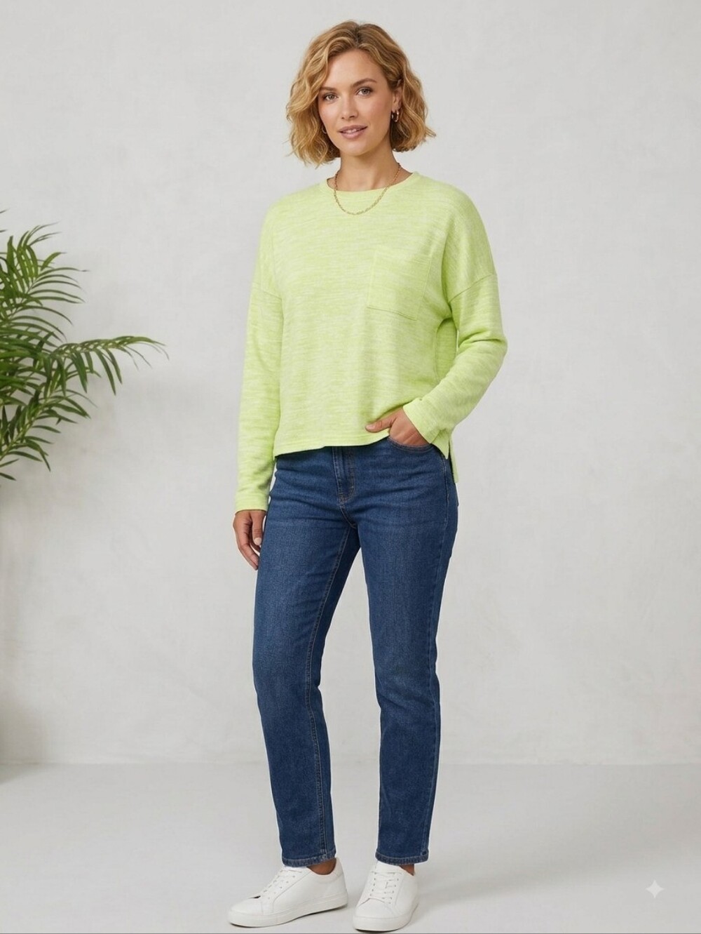 Banana Republic LuxeSpun Neon Yellow-Green Knit Soft Top Oversized Size S